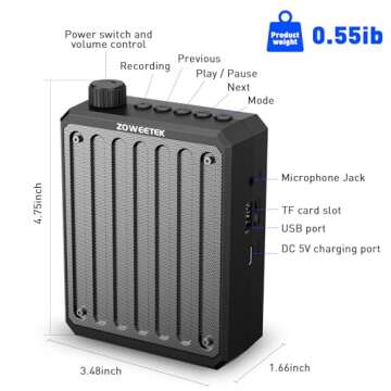 ZOWEETEK Bluetooth Voice Amplifier for Teachers,Voice Amplifier Microphone Headset, Portable Voice Amplifier for Classroom, Meeting,Tourist Guide, Church,Supports MP3 Format Audio, Teacher Must Haves