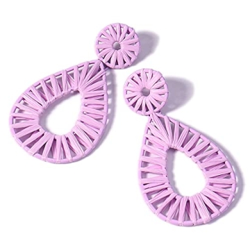 Boho Raffia Earrings Statement Teardrop Earrings Drop Dangle Bohemian Earrings for Women Cute Handma...