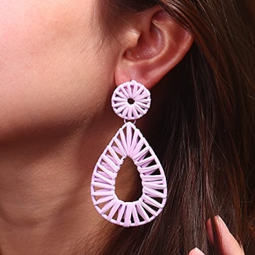 Boho Raffia Earrings for Women - Handmade Statement Jewelry