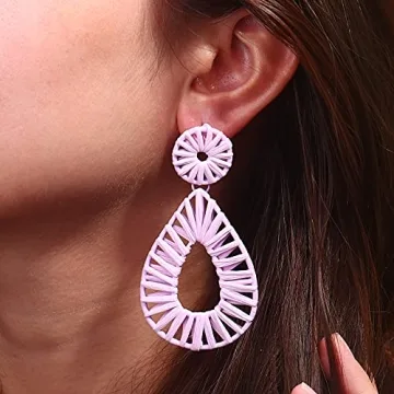 Boho Raffia Earrings for Women - Handmade Statement Jewelry