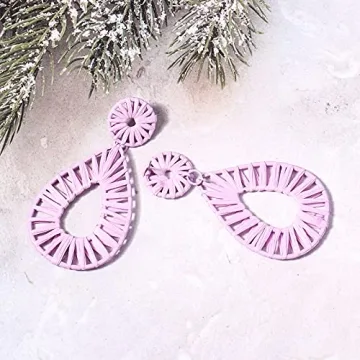 Boho Raffia Earrings for Women - Handmade Statement Jewelry