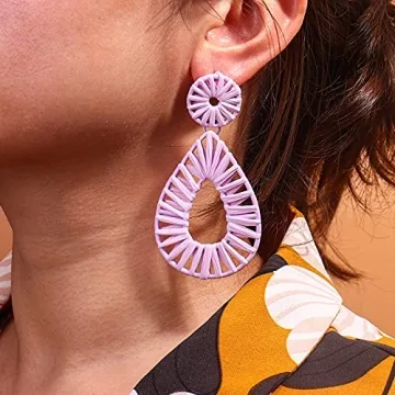 Boho Raffia Earrings for Women - Handmade Statement Jewelry