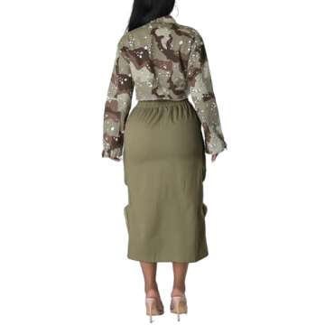 Cargo Skirt Women Elastic High Waist Front Split Loose Casual Y2K Midi Skirt with Pockets