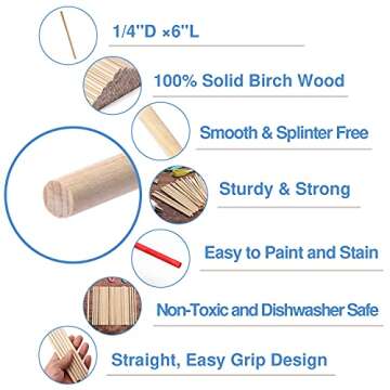 200 Wooden Dowels for Crafting - Durable & Versatile
