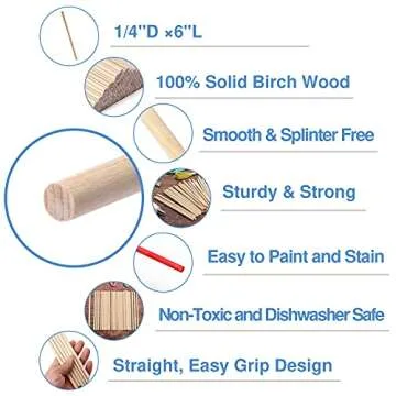 200 Wooden Dowels for Crafting - Durable & Versatile