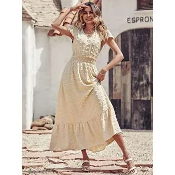 PRETTYGARDEN Womens Summer Dresses 2025 Casual Short Sleeve Swiss Dot Maxi Dress for Wedding Guest V...