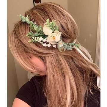 FIDDY898 Flower Crown Greenery Boho Headband Festival Wedding Flower Girl Headpiece Wreath Photo Hair Prop Headpiece