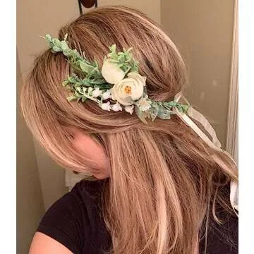 FIDDY898 Flower Crown Greenery Boho Headband Festival Wedding Flower Girl Headpiece Wreath Photo Hair Prop Headpiece