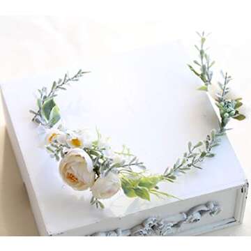 FIDDY898 Flower Crown Greenery Boho Headband Festival Wedding Flower Girl Headpiece Wreath Photo Hair Prop Headpiece