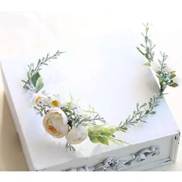FIDDY898 Flower Crown Greenery Boho Headband Festival Wedding Flower Girl Headpiece Wreath Photo Hair Prop Headpiece
