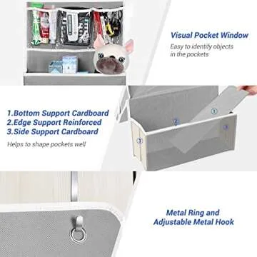 NesTidy Over The Door Organizer Storage, Wall Mount Hanging Organizer with 4 Large Capacity Pocket Organizers and 3 Small Pockets for Baby Essentials, Toys, Cosmetics, and Sundries (Grey, 1 Pack)