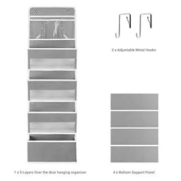 NesTidy Over The Door Organizer Storage, Wall Mount Hanging Organizer with 4 Large Capacity Pocket Organizers and 3 Small Pockets for Baby Essentials, Toys, Cosmetics, and Sundries (Grey, 1 Pack)