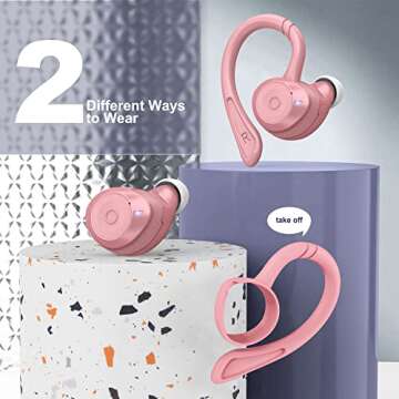 comiso Wireless Earbuds Bluetooth Headphones, True Wireless in Ear Bluetooth 5.1 Earbuds with Microphone, Deep Bass, IPX7 Waterproof Loud Voice Earphones for Sport Outdoor Running Gym Workout(Pink)