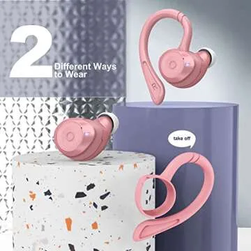 comiso Wireless Earbuds Bluetooth Headphones, True Wireless in Ear Bluetooth 5.1 Earbuds with Microphone, Deep Bass, IPX7 Waterproof Loud Voice Earphones for Sport Outdoor Running Gym Workout(Pink)