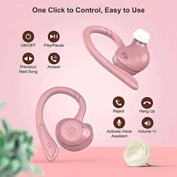 comiso Wireless Earbuds Bluetooth Headphones, True Wireless in Ear Bluetooth 5.1 Earbuds with Microphone, Deep Bass, IPX7 Waterproof Loud Voice Earphones for Sport Outdoor Running Gym Workout(Pink)