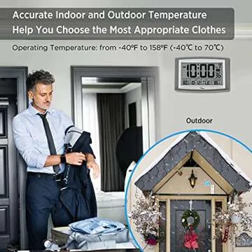 WallarGe Atomic Clock with Outdoor and Indoor Temperature - 12.5 Inch Self-Setting Digital Clock Large Display, Battery Operated Wall Clocks or Desk Clocks for Bedroom, Livingroom, Office