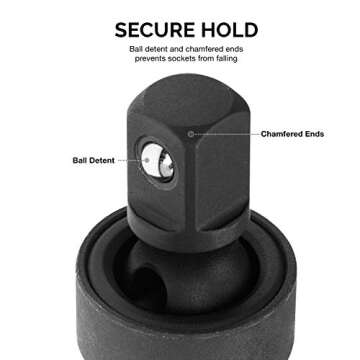 NEIKO 02486A Impact Universal Joint-Socket Swivel Set, Socket Extension Set Made From Cr-Mo with Included 1/4-, 3/8-, and 1/2-Inch Sockets, Set of 3