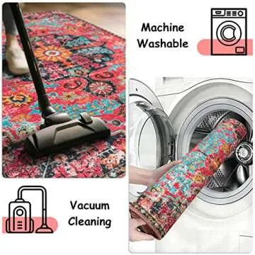 Wonnitar Boho Bathroom Rug,Washable 2x3 Small Bath Mat, Vintage Soft Kitchen Sink Mat, Non-Slip Floral Entry Way Rug, Low-Pile Indoor Accent Carpet for Bedside Entrance Laundry (Hot Pink,2'x3')