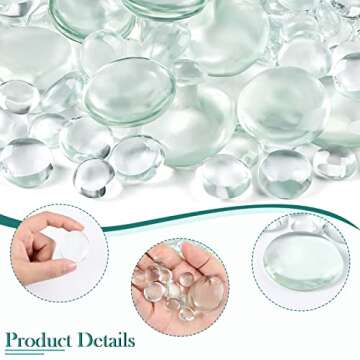 Honeydak 300 Pcs Flat Glass Marbles for Vases Glass Pebbles Floral Fish Tank Rocks for Vases Table Scatter Aquarium Decor (2.4LB) (Clear)