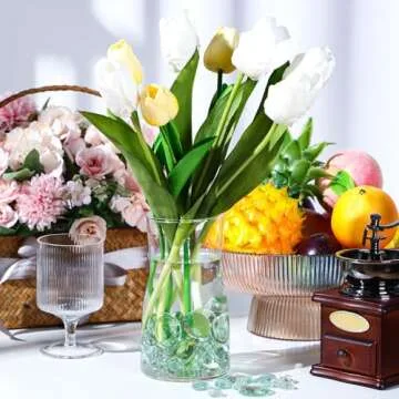 Honeydak 300 Pcs Flat Glass Marbles for Vases Glass Pebbles Floral Fish Tank Rocks for Vases Table Scatter Aquarium Decor (2.4LB) (Clear)