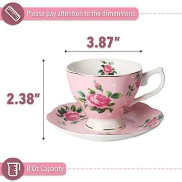 BTaT- Floral Tea Cups and Saucers, Set of 2, 8oz, with Gold Trim and Gift Box, Coffee Cups, Floral Tea Cup Set, British Tea Cups, Porcelain Tea Set, Tea Sets for Women