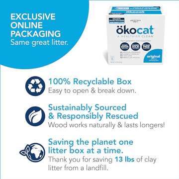 ökocat Natural Wood Cat Litter, 13.2-Pound, Clumping (Packaging May Vary)