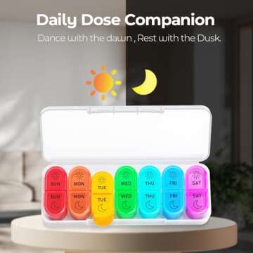 Weekly Pill Organizer 2 Times a Day - AM PM Pill Organizer with 7 Daily Color-Coded Small Cases, Mor...