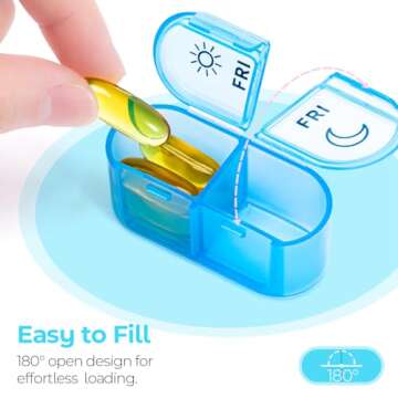 Weekly Pill Organizer 2 Times a Day - AM PM Pill Organizer with 7 Daily Color-Coded Small Cases, Morning and Night Travel Pill Cases for Vitamins, Medicine, & Supplements