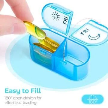 Weekly Pill Organizer 2 Times a Day - AM PM Pill Organizer with 7 Daily Color-Coded Small Cases, Morning and Night Travel Pill Cases for Vitamins, Medicine, & Supplements