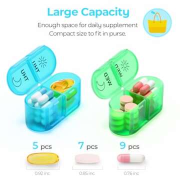 Weekly Pill Organizer 2 Times a Day - AM PM Pill Organizer with 7 Daily Color-Coded Small Cases, Morning and Night Travel Pill Cases for Vitamins, Medicine, & Supplements
