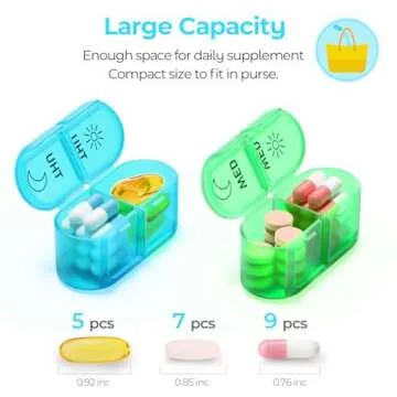 Weekly Pill Organizer 2 Times a Day - AM PM Pill Organizer with 7 Daily Color-Coded Small Cases, Morning and Night Travel Pill Cases for Vitamins, Medicine, & Supplements