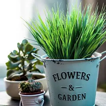 YXYQR 18PCS Artificial Grass Plants Outdoor UV Resistant Bulk Fake Faux Bushes Flowers Mums Outside Faux Plastic Greenery Shrubs Arrangement for Home Garden Backyard Window Box Hanging Basket