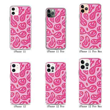 Logoer Phone Case Hot Pink Melted Smiley Face Psychedelic Pattern Compatible with iiPhone 12 Pro Max Shockproof Soft TPU Silicone Protective Cover iPhone