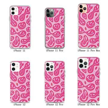 Logoer Phone Case Hot Pink Melted Smiley Face Psychedelic Pattern Compatible with iiPhone 12 Pro Max Shockproof Soft TPU Silicone Protective Cover iPhone