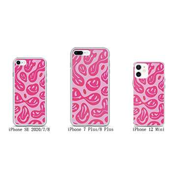 Logoer Phone Case Hot Pink Melted Smiley Face Psychedelic Pattern Compatible with iiPhone 12 Pro Max Shockproof Soft TPU Silicone Protective Cover iPhone