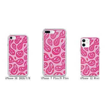 Logoer Phone Case Hot Pink Melted Smiley Face Psychedelic Pattern Compatible with iiPhone 12 Pro Max Shockproof Soft TPU Silicone Protective Cover iPhone
