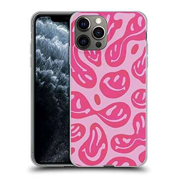 Logoer Phone Case Hot Pink Melted Smiley Face Psychedelic Pattern Compatible with iiPhone 12 Pro Max Shockproof Soft TPU Silicone Protective Cover iPhone
