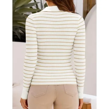 ZESICA Women's Long Sleeve V Neck Striped Sweater