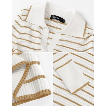 ZESICA Women's Long Sleeve V Neck Striped Sweater