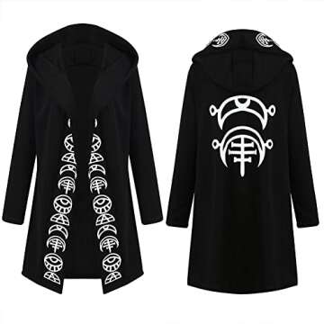 diffstyle Women Moon Gothic Witchcraft Punk Vintage Casual Long Hoodies Top Sweatshirt (XL) Black
