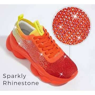LUCKY STEP Women's Sparkle Rhinestone Slip-On Chunky Sneakers