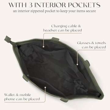 HOMESPON Large Corduroy Tote Bag for Women Everyday Shoulder Bag with Pockets and Zipper for Work Travel Vacation (Green, M)