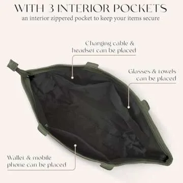 HOMESPON Large Corduroy Tote Bag for Women Everyday Shoulder Bag with Pockets and Zipper for Work Travel Vacation (Green, M)