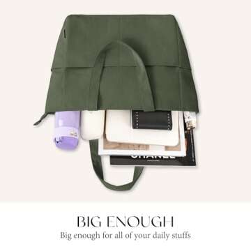 HOMESPON Large Corduroy Tote Bag for Women Everyday Shoulder Bag with Pockets and Zipper for Work Travel Vacation (Green, M)