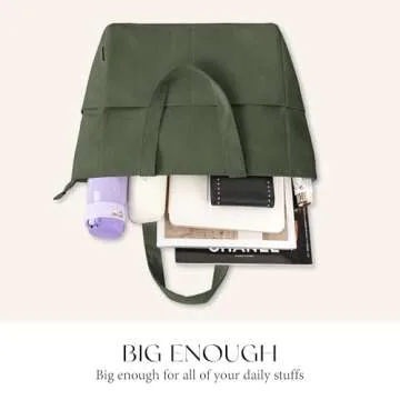 HOMESPON Large Corduroy Tote Bag for Women Everyday Shoulder Bag with Pockets and Zipper for Work Travel Vacation (Green, M)