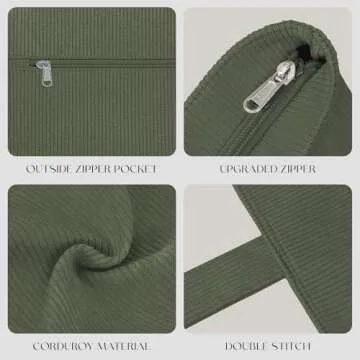 HOMESPON Large Corduroy Tote Bag for Women Everyday Shoulder Bag with Pockets and Zipper for Work Travel Vacation (Green, M)