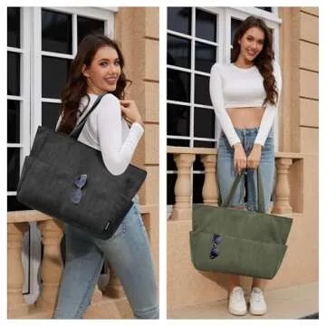 HOMESPON Large Corduroy Tote Bag for Women Everyday Shoulder Bag with Pockets and Zipper for Work Travel Vacation (Green, M)