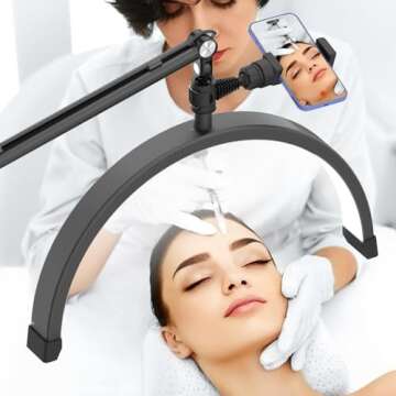 TopDirect Lash Light for Eyelash Extensions, Half Moon Light with Phone Holder & Desk Clip for Beauty Salon