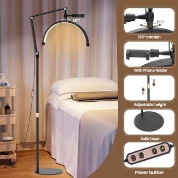TopDirect Lash Light for Eyelash Extensions, Half Moon Light with Phone Holder & Desk Clip for Beauty Salon