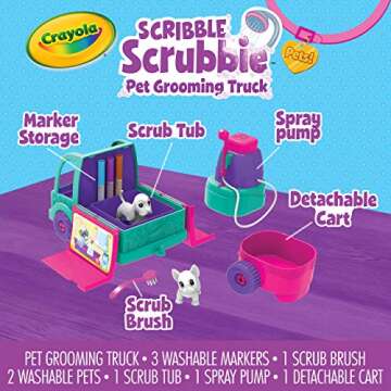 Crayola Scribble Scrubbie Pets Grooming Truck (10 Pcs), Toy Pet Playset, Kids Pet Care Toy, Gift for Girls & Boys, Ages 3+